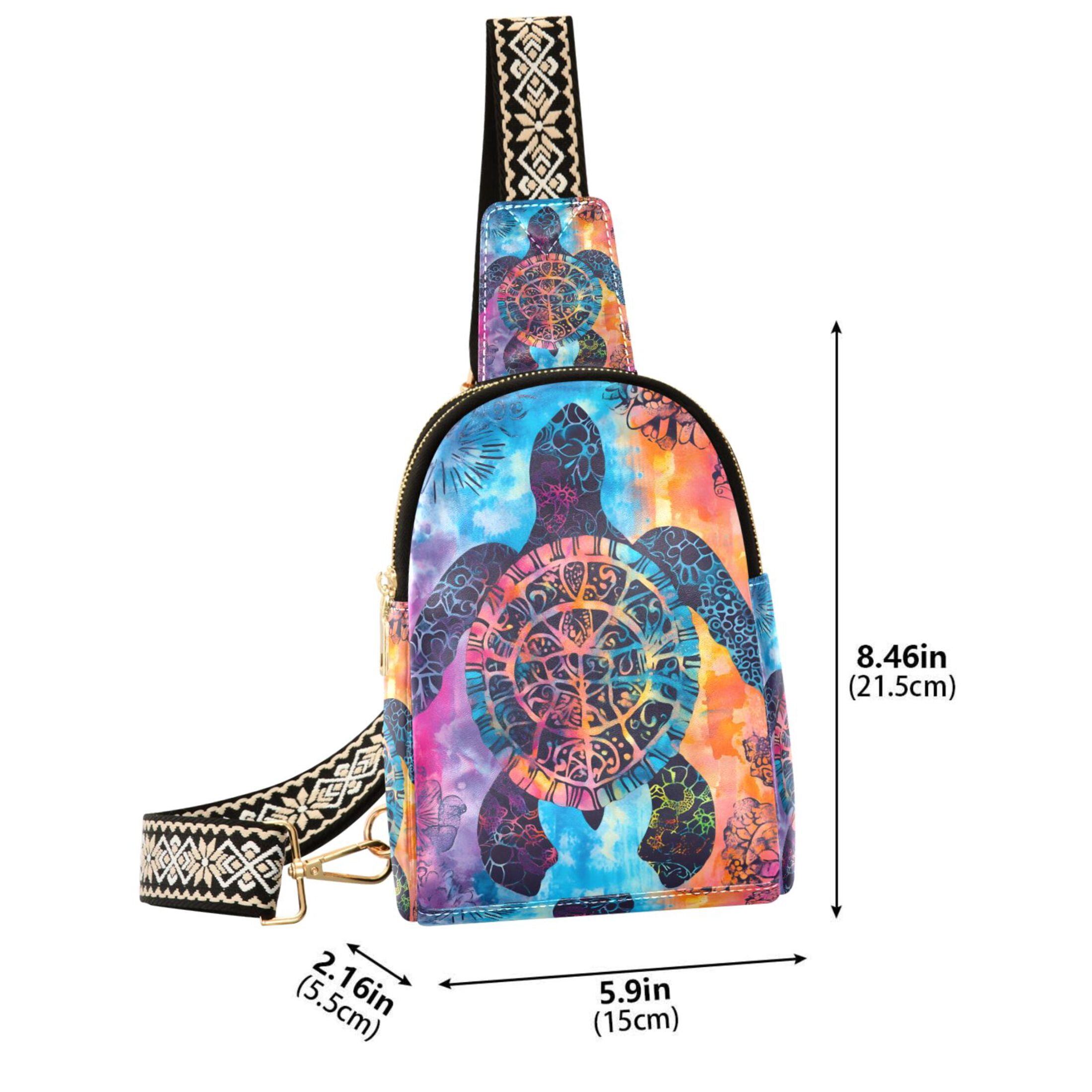 ALAZA Boho Silhouette Turtle Sling Bag for Women Men Waterproof Crossbody Chest Bags