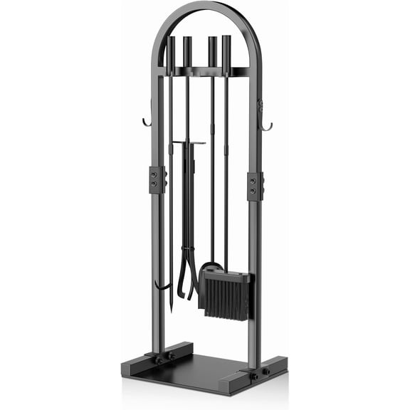 Fireplace Tools Set, 5 PCS Heavy Duty Sturdy Fire Place Poker Set with Stand, Wrought Iron Style Hearth Accessories for Indoor/Outdoor Wood Stove Fire Pit