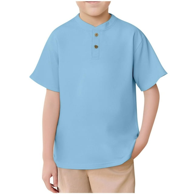 Mgmyaa Garçons T-Shirt Classique Décontracté Enfants Col Rond Boutons Manches Courtes Blouses Tops