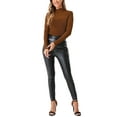 thumbnail image 2 of INSPIRE CHIC Women's Shiny Semi See Through Long Sleeve Slim Party Blouse M Sheer Brown Red, 2 of 5