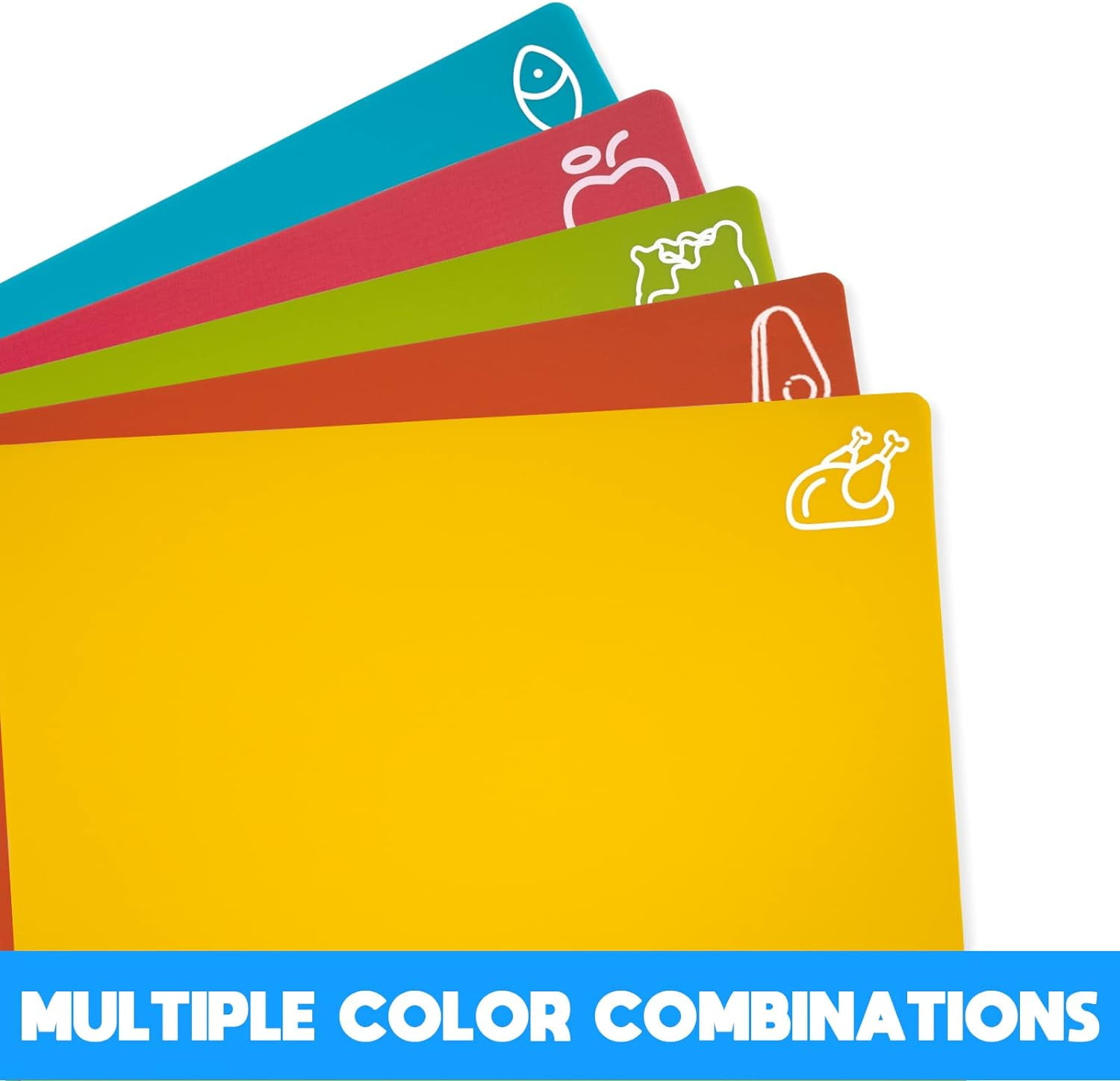 MKEUDQ-5 and 4 Flexible Cutting Boards, BPA Free Plastic Cutting Boards for Kitchen, Non Slip Cutting Mat for Meat and Vegetables