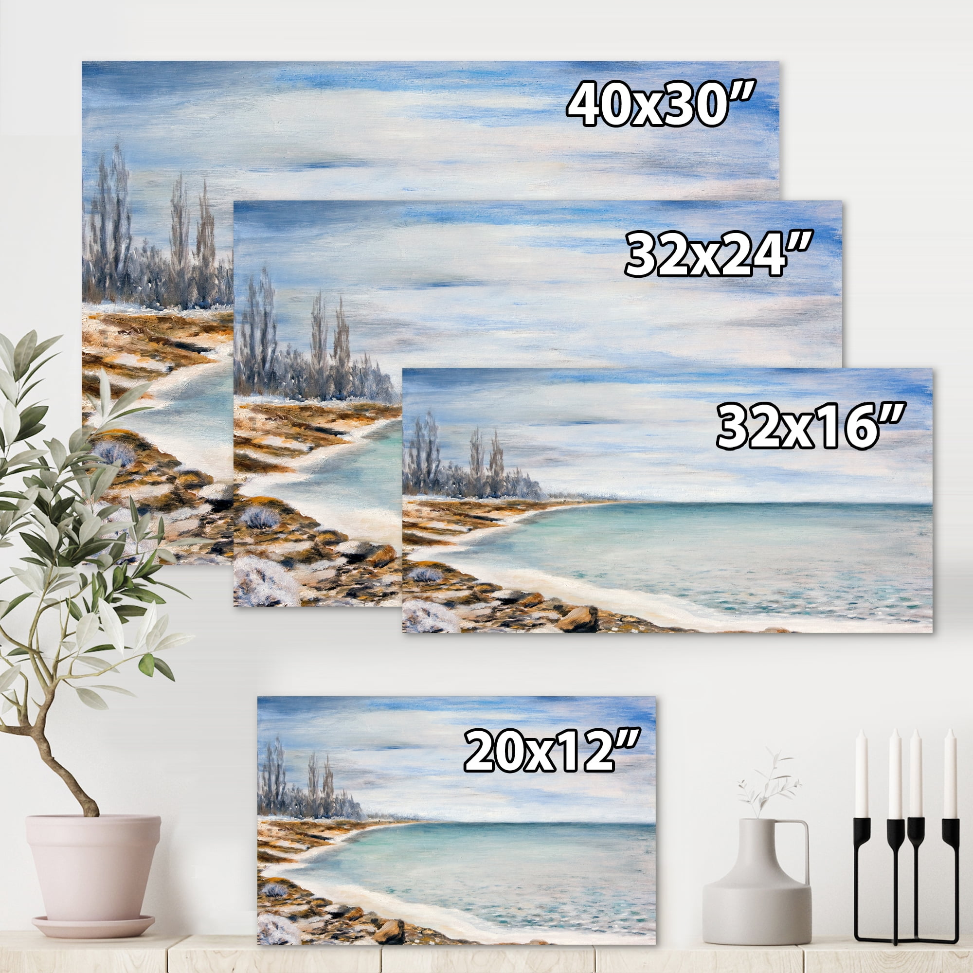 Designart ' Beach Is Covered With Ice ' Nautical & Coastal Canvas Wall Art Print