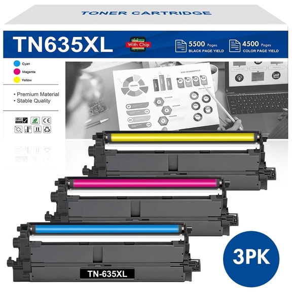 TN635XL TN-635XL High Yield Toner Cartridge Compatible for Brother TN 635XL TN635XL for Brother HL-L8430CDW HL-L8430CDWT HL-L8570CDW MFC-L8730CDW MFC-L8930CDW(Cyan, Magenta, Yellow 3pack)