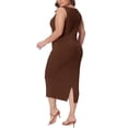 thumbnail image 3 of Agnes Orinda Women's Plus Size Dress Summer Sleeveless Square Neck Bodycon Cocktail Sundress Midi Tank Dress 1X Brown, 3 of 5