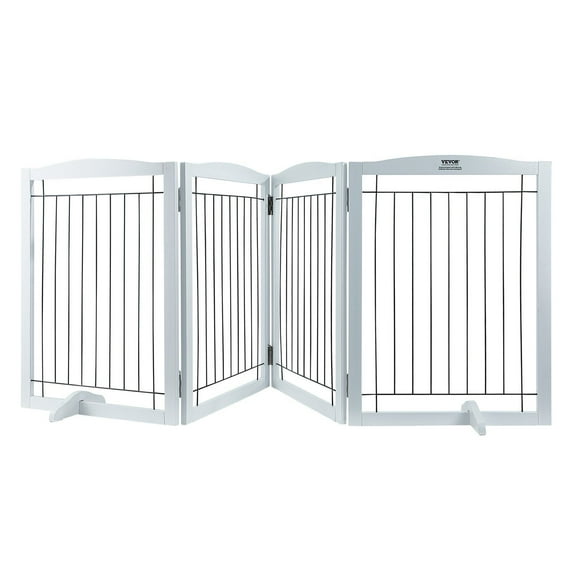 Free Standing Dog Gate, 32" H x 96.5" W Freestanding Pet Gate, 4 Panels Foldable Dog Gate for Wide and Narrow Passageways, Expandable Dog Barrier with Silent Foot Support for Indoor, White