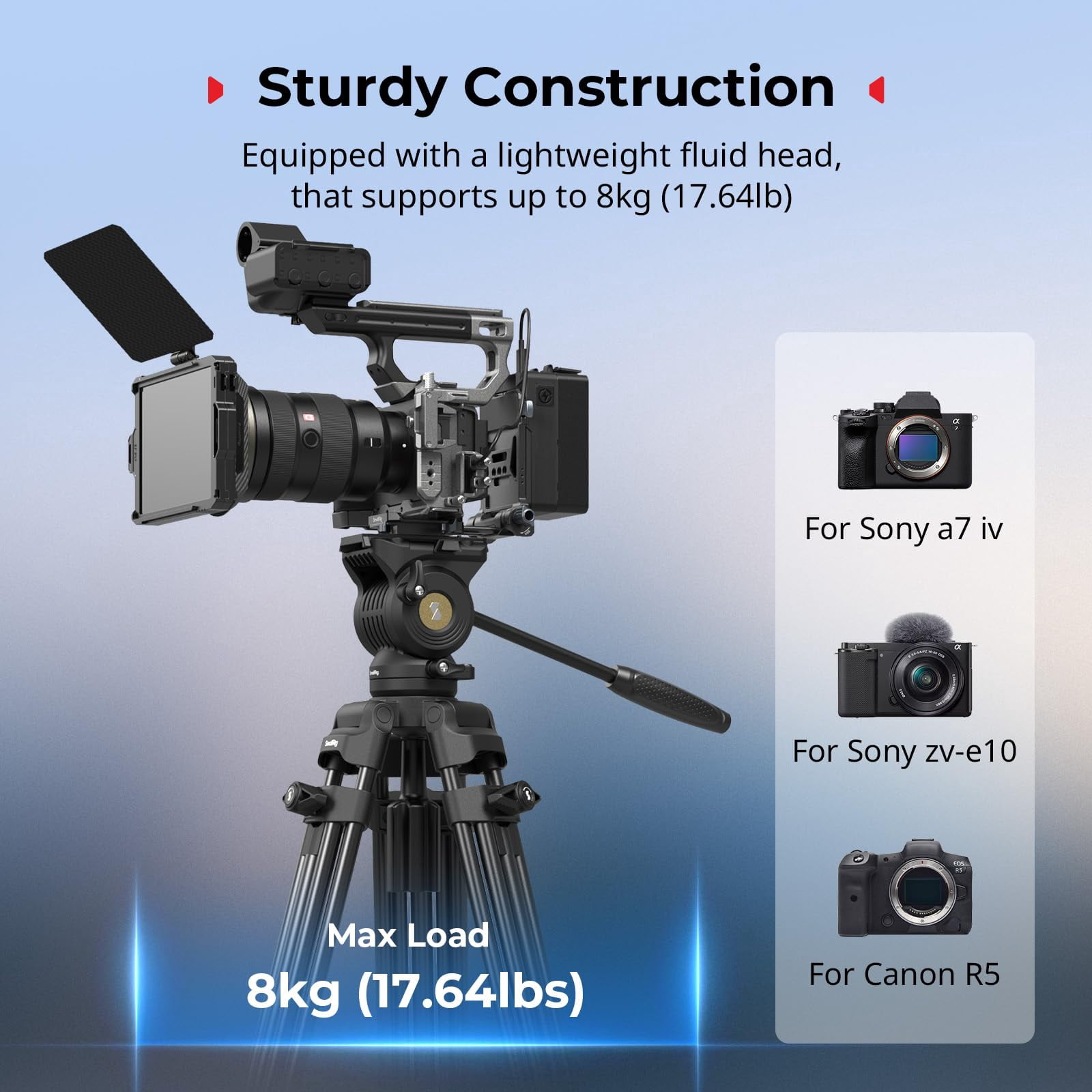 73''/186cm Heavy Duty Aluminum Alloy Video Tripod  Max Load 8kg (18lbs) Fluid Head With +85° To -78 Tilt Range Compact Travel Weight 3.1kg(6.8lbs) Folded Height 88cm Ad-14-5440