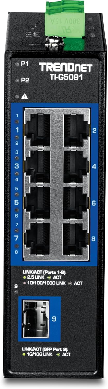 TRENDnet TI-G5091 9-Port Industrial 2.5G DIN-Rail Switch with 10G SFP+ Port