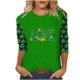 thumbnail image 1 of Camiseta de Cuello Redondo de Impresión Casual de Manga Superior de 3/4 de las Mujeres, Poliéster Ligero para la Fiesta de Verano de Primavera Y Diario, 1 of 1
