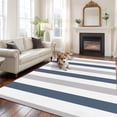 thumbnail image 3 of Blue Gray Striped Large Area Rugs for Bedroom Living Room, Soft Non Slip Carpet Bedside Rug, Farmhouse Stripe Art Rectangular Floor Cover Kitchen Accent Rug 5'x7' for Dining Room/Office, 3 of 9