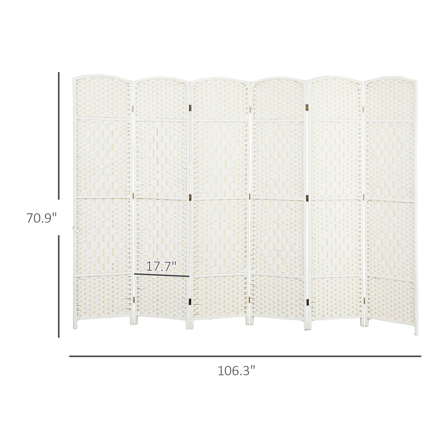 Demi Bonn 6' Tall Folding Room Divider Screen, 6 Panel Wood Partition Privacy Screen for Home Office Decor, Space Separation, White