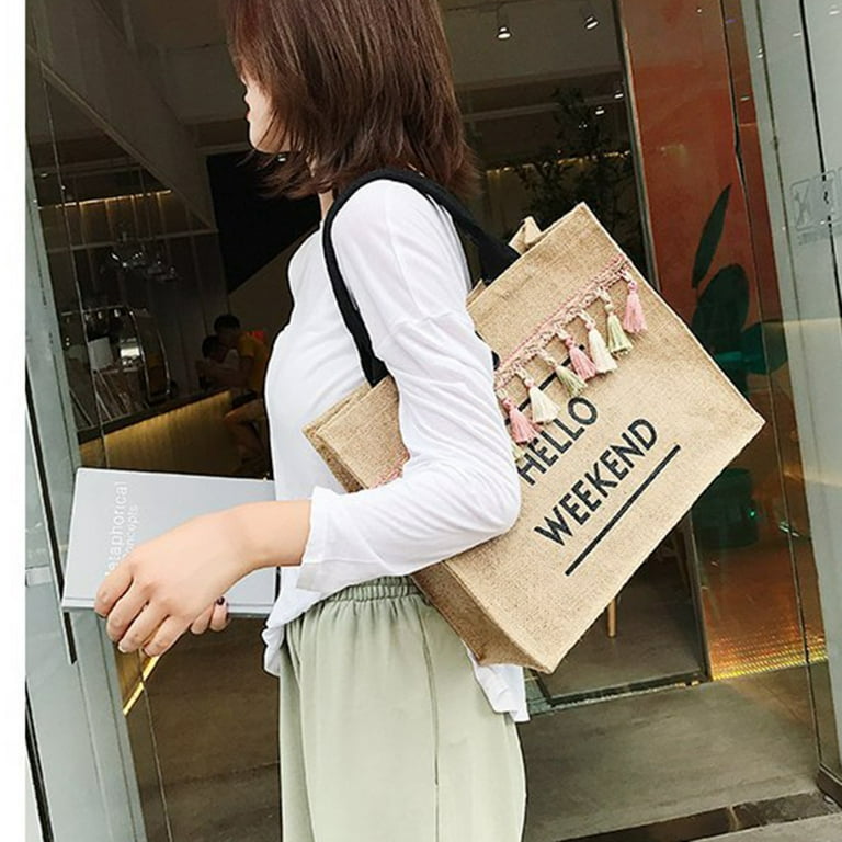 Women Handbags Large Capacity Linen Totes Lady Tassel Shoulder Bag