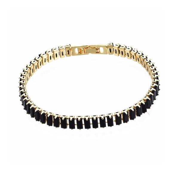 Gold-Tone Brass Cubic Zirconia Link Chain Smooth Tennis Bracelet Black T166