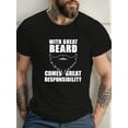 thumbnail image 1 of Camiseta gráfica para hombre de talla grande con la frase "Una gran barba conlleva una gran responsabilidad". Camiseta informal de algodón negra, manga corta y cuello redondo para hombres altos y corp, 1 of 5