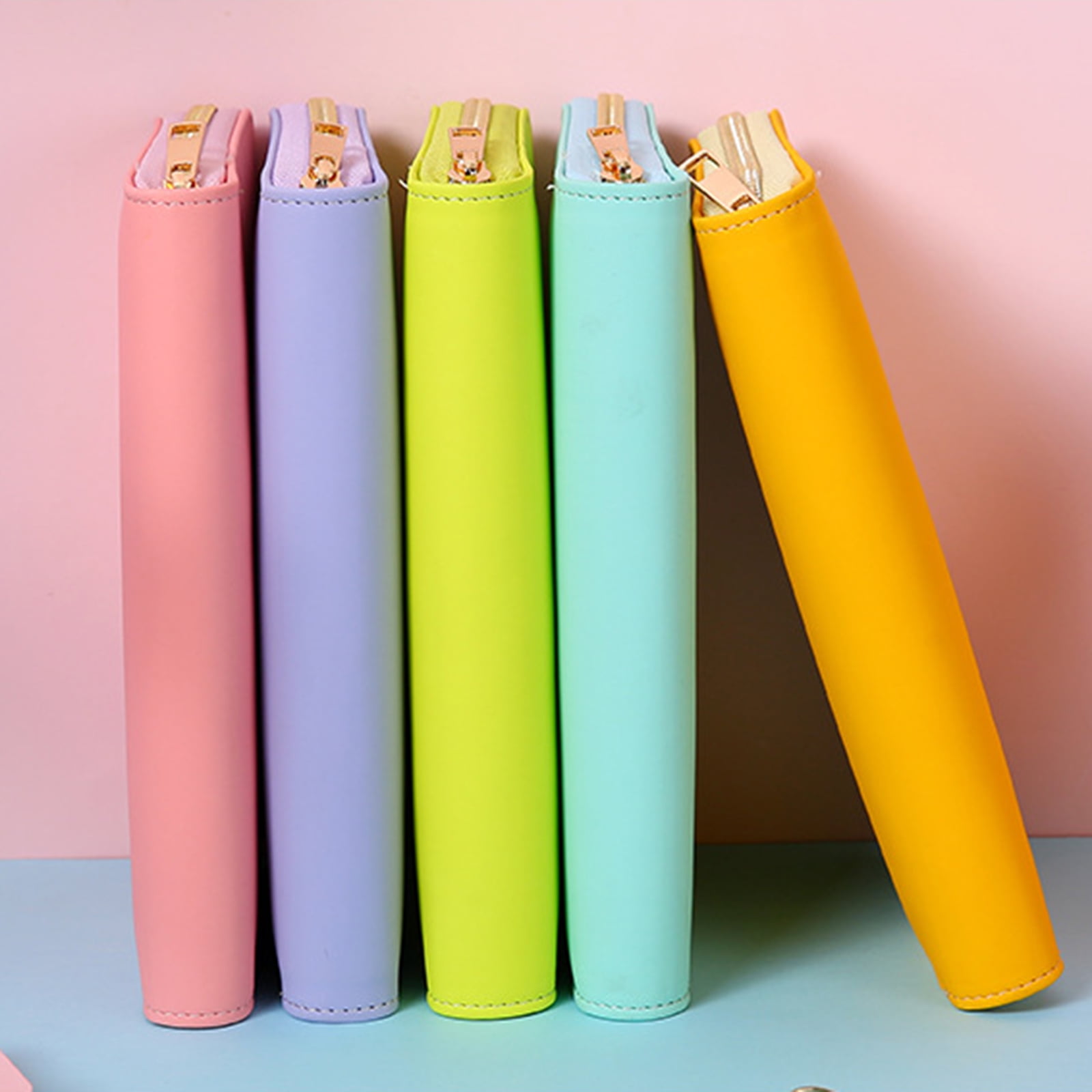Refillable PU Leather 6-Ring Binder Cover with Zippered Closure, Card Pocket & Elastic Pen Slot