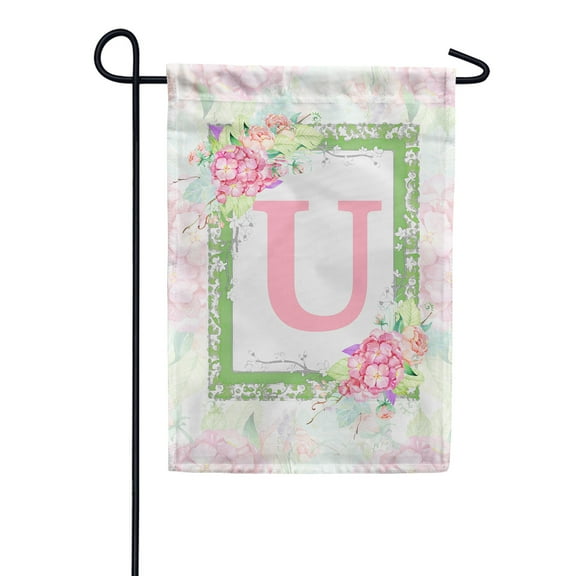 America Forever Spring Monogram Garden Flag Letter U 12.5 x 18 inches Double Sided Vertical Outdoor, Yard, Lawn, with Beautiful Bright Floral Design, Hydrangea, Summer Welcome Garden Flag