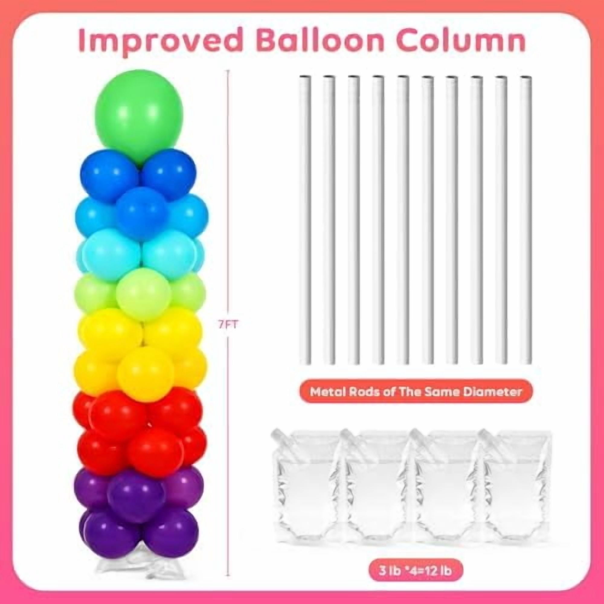 Adjustable balloon columns set of 2 with balloons (Includes 100 Colorful Balloons), 78 Inch balloon tower Reusable Metal Telescopic Design for Weddings, Birthdays, Baby Showers.