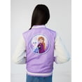 thumbnail image 2 of Disney Frozen Elsa Princess Anna Varsity Bomber Jacket Toddler to Little Kid, 2 of 5