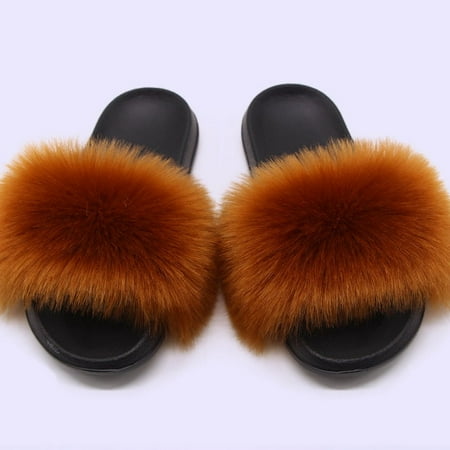 

XWQYRG Women Fuzzy Slippers Color Block Fluffy Slides Furry Slipper Breathable Shoe Outdoor Lightweight Faux Home Shoes Royal