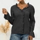 thumbnail image 2 of Blusa de manga larga con ribete de volantes, cuello en V, costura de encaje, camisa de manga larga para mujer, cuello en V, manga larga, características principales de primera clase, 2 of 6