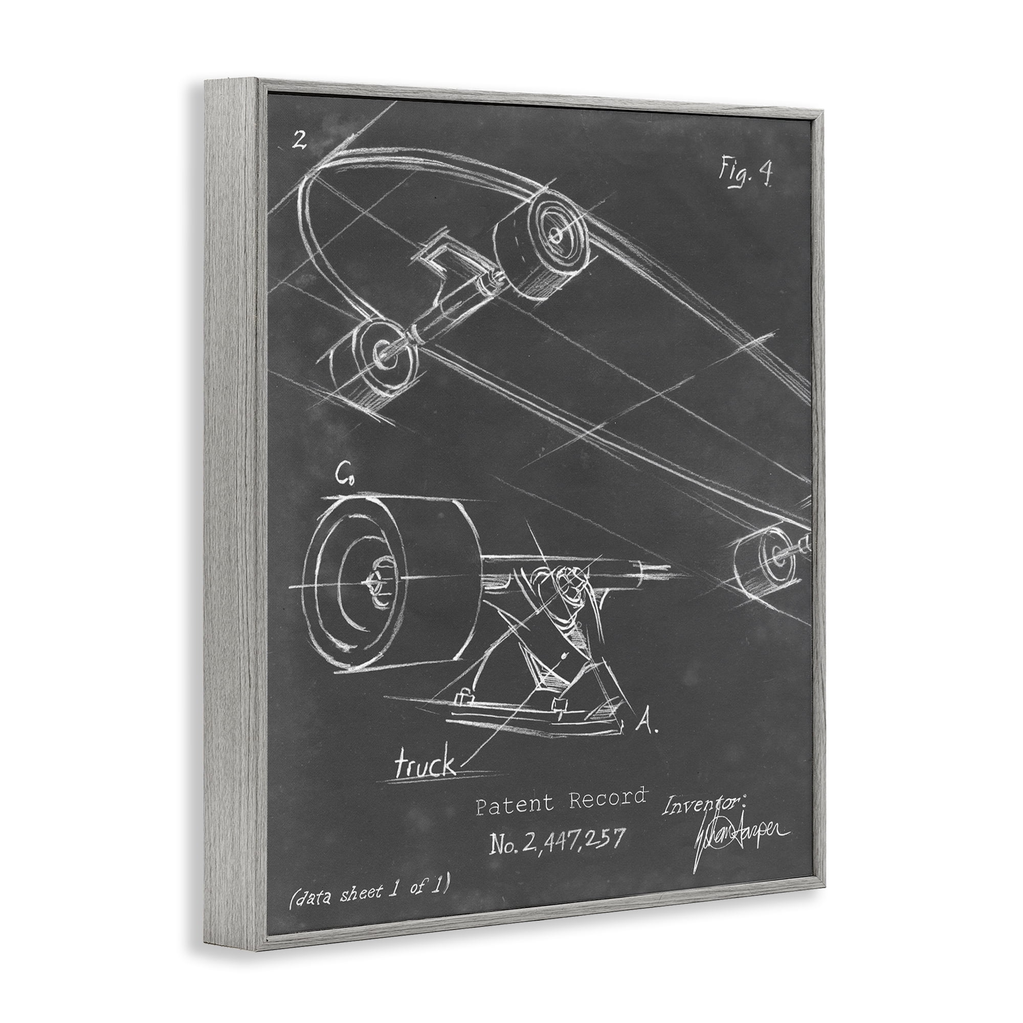 Stupell Industries Skateboard Truck Diagram Sports Painting Gray Framed Art Print Wall Art, 16 x 20