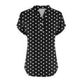thumbnail image 5 of HOMBOM Tops for Women Summer Black Short Sleeve V Neck Rolled Sleeve Polka Dot Cotton Linen Blouse S, 5 of 5