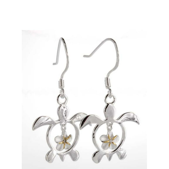 R.H. Jewelry Sterling Silver Turtle and Plumeria Flower Dangling  Earrings