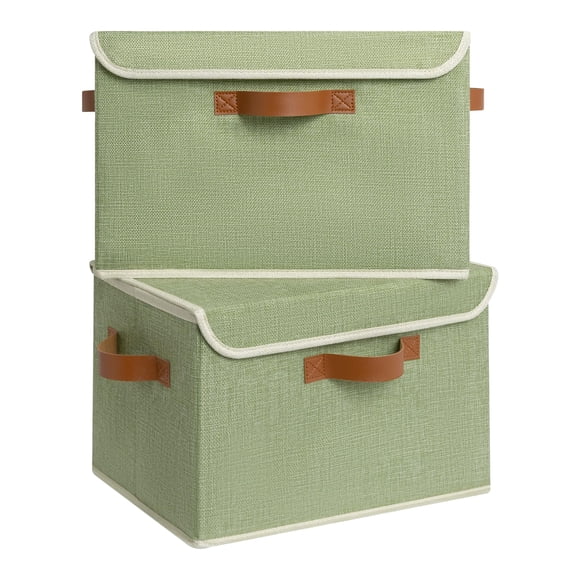 GRANNY SAYS Storage Bins with Lids, Pack of 2 Green Storage Boxes, Closet Storage Bins, Closet Organizers and Storage for Clothes, Large Storage Basket with Lid for Organizing Shelves Bookshelf