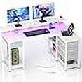 thumbnail image 3 of Seventable Gaming Desk with Drawers, 47.2 Inch L Shaped Desk with Storage Shelves, Small Office Desk with LED Lights & Power Outlets, White Corner Computer Desk with Monitor Stand for Bedroom, 3 of 4
