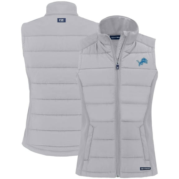 Women's Cutter & Buck Gray Detroit Lions Primary Mark Evoke PrimaLoft Hybrid Eco Softshell Recycled Full-Zip Vest