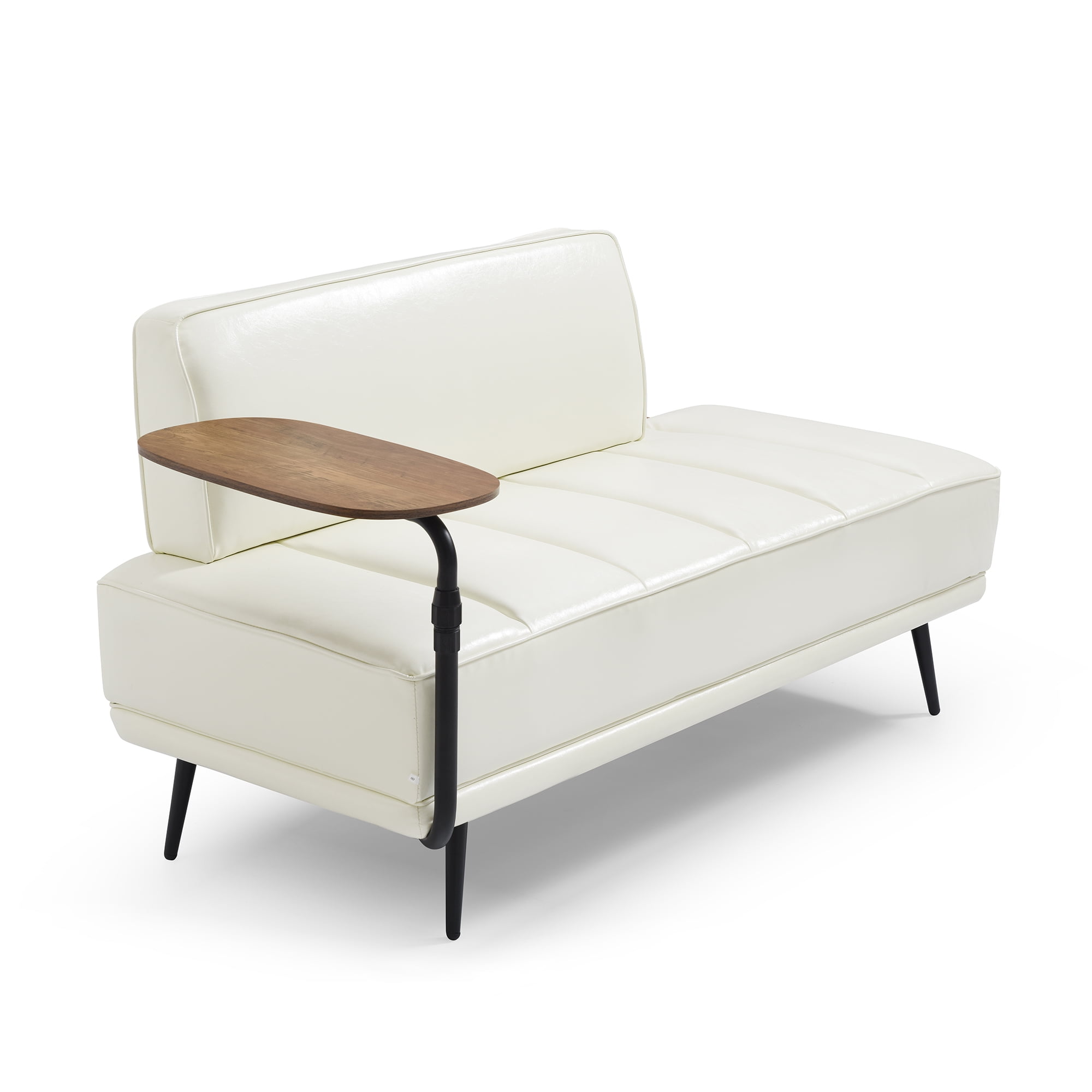 Miniyam 55" PU Leather Upholstered End of Bed Bench With 360-degree Swivel Side Table,Beige
