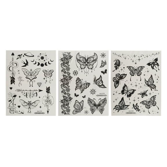 Unique Bargains Christmas 3 Pcs Waterproof Fake Tattoos Butterfly Pattern Temporary Tatto for Adult Black