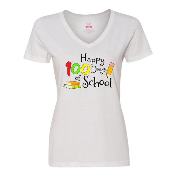 Inktastic Happy 100 days of school- pencil and books Women's V-Neck T-Shirt