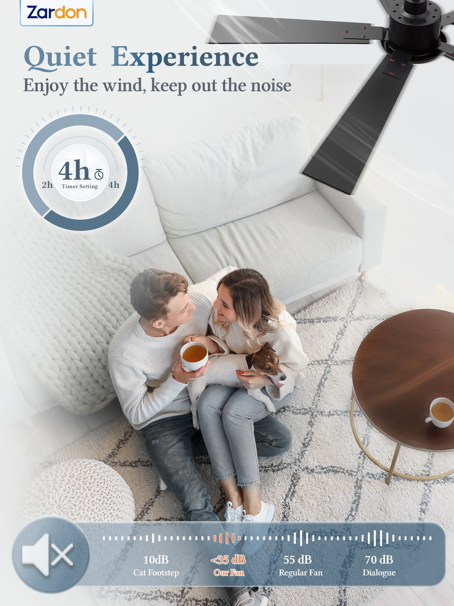 Zardon 52 Inch Modern Ceiling Fan with Light and Remote & APP Control, Adjustable Downrod Mount, 6 Speeds, Ultra Quiet DC Motor, Reversible Black/Walnut Blades