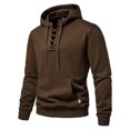 thumbnail image 3 of IROINNID Plain Hoodies Pullover for Men Cozy Solid Hooded Have Pockets Long Sleeve Sweatshirt Blouse Tops Deals,Coffee, 3 of 4
