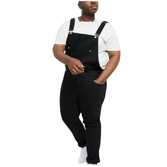 Ecqkame Men's Jeans Jumpsuits Distressed Denim Bib Overalls Men Casual Fashion Soid Breast Pocket Washed Denim Suspender Long Pants Cargo Pants Black XXXL