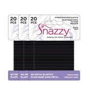 Hair Elastics by Snazzy, Black, Thin & Long, Saver Pack, Painless Pony Tail Holders, Yoga Twist, 60 Count (3 Pack, 20 Ties Per Card)