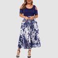 thumbnail image 2 of LYXSSBYX Plus Size Dresses for Women on Clearance 5 X Plus Size Women Sexy O-Neck Strapless Draw Back Lace Splicing Short Sleeve Dress, 2 of 8
