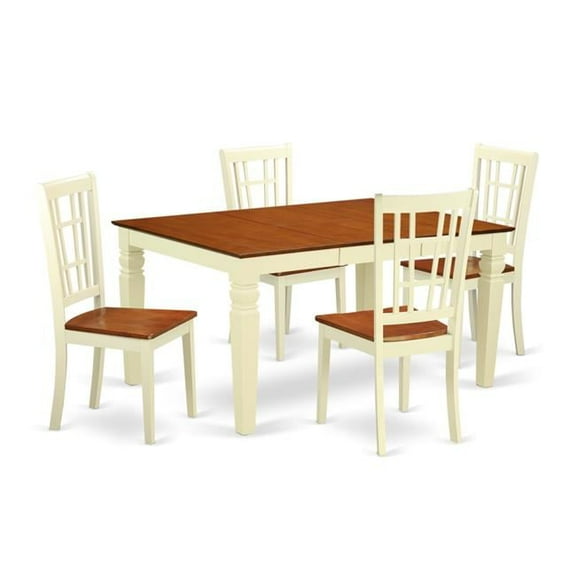 Dinette Set with One Weston Table & Four Wood Seat Chairs, Buttermilk & Cherry - 5 Piece