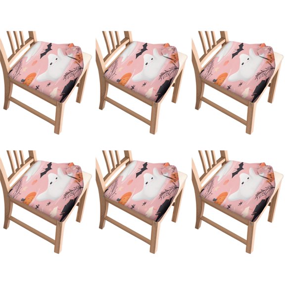 6-Pcs Halloween Stretch Chair Covers - Cute Ghost Pumpkin Black Cat Art Dining Seat Slipcovers