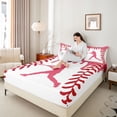 thumbnail image 3 of Erosebridal Pink Dripping Baseball Stitch & Batter Silhouette Graphic Queen Sheet Sets 4 Pieces, Sport Graphic Bed Set for Girls Kids,Luxury Bedroom Decor, 3 of 5