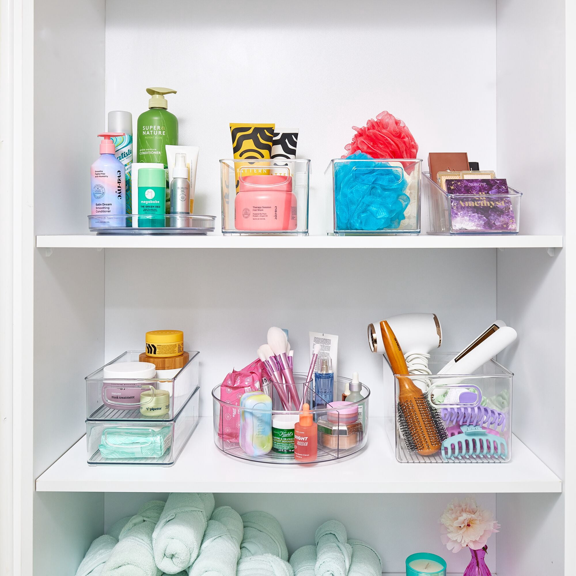 iDesign Stackable Bathroom Cabinet Organizer with Handles, Clear