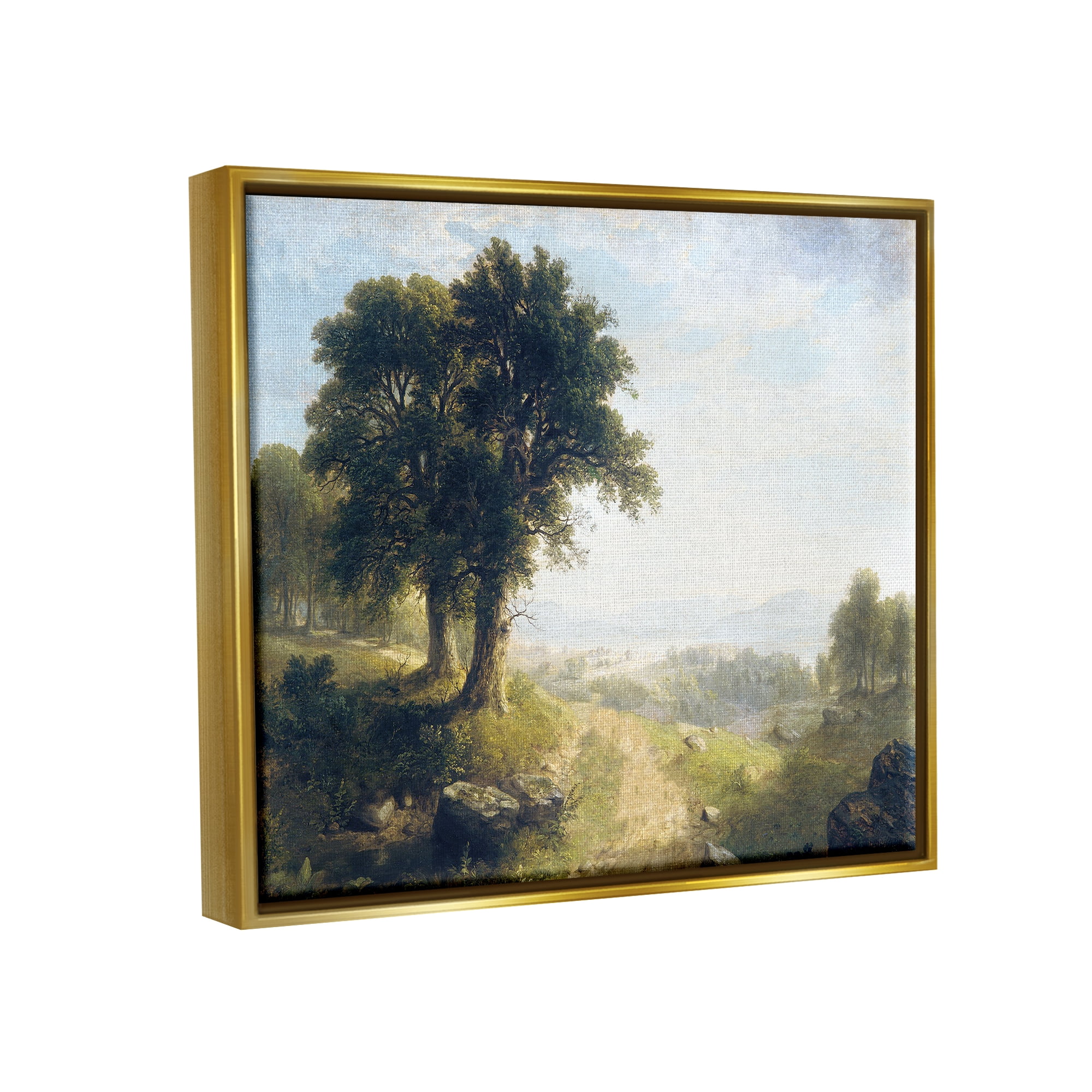 Stupell Industries Classic Rural Oak Landscape Landscape Painting Gold Floater Framed Canvas Art Print Wall Art, 21 x 17