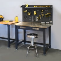 Seville Classics UltraHD® Heavy Duty Commercial Lighted Workcenter Workbench w/ Stainless Steel Top and Pegboard, Graphite, 48" W x 24" D x 65.5" H