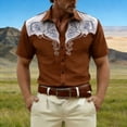 thumbnail image 2 of Western Embroidered Print Button Up Shirts for Men Short Sleeve Western Theme Breathable Blend Tee Alternative Brown M, 2 of 4