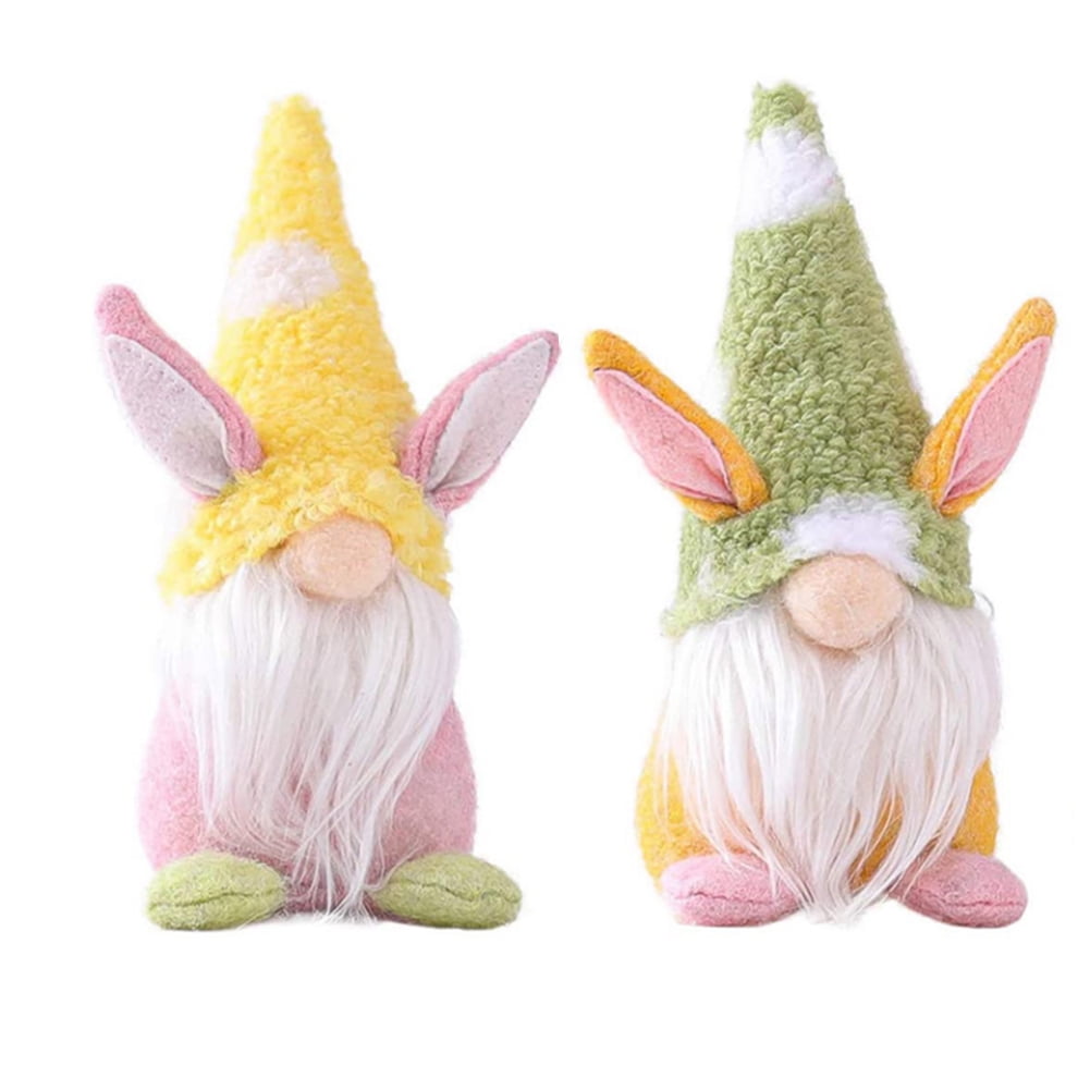 Kepooman 2 Pcs Kids 9" Handmade Plush Bunny Gnome Doll for Decor Gifts, Yellow + Green