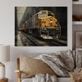 thumbnail image 2 of Designart "Geometric Momentum Yellow and Grey Train I" Transportation Print on Natural Pine Wood, 2 of 5