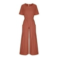 thumbnail image 5 of Dazajoo Women Solid Color Cotton Linen Jumpsuits With Pockets Summer Casual Short Sleeve Wide Leg Elastic Waist Jumpsuit Pants for Women 2024 Dressy Trendy Oversized Flowy Jumpers,Orange,XL, 5 of 9