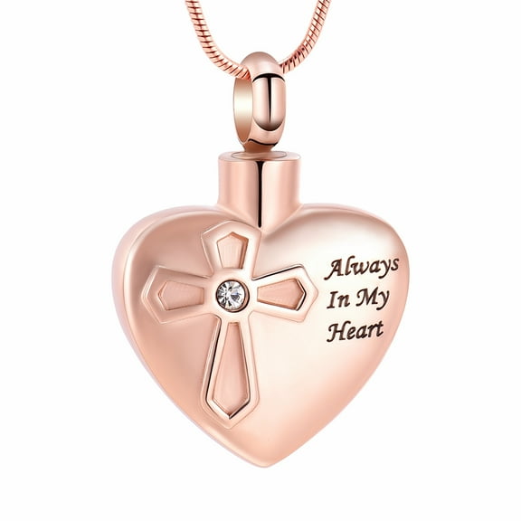 Heart Urn Necklace for Ashes Forever in My Heart Pendant Cross Cremation Necklace Stainless Steel Ashes Jewelry for Dad Mom Papa Husband Wife