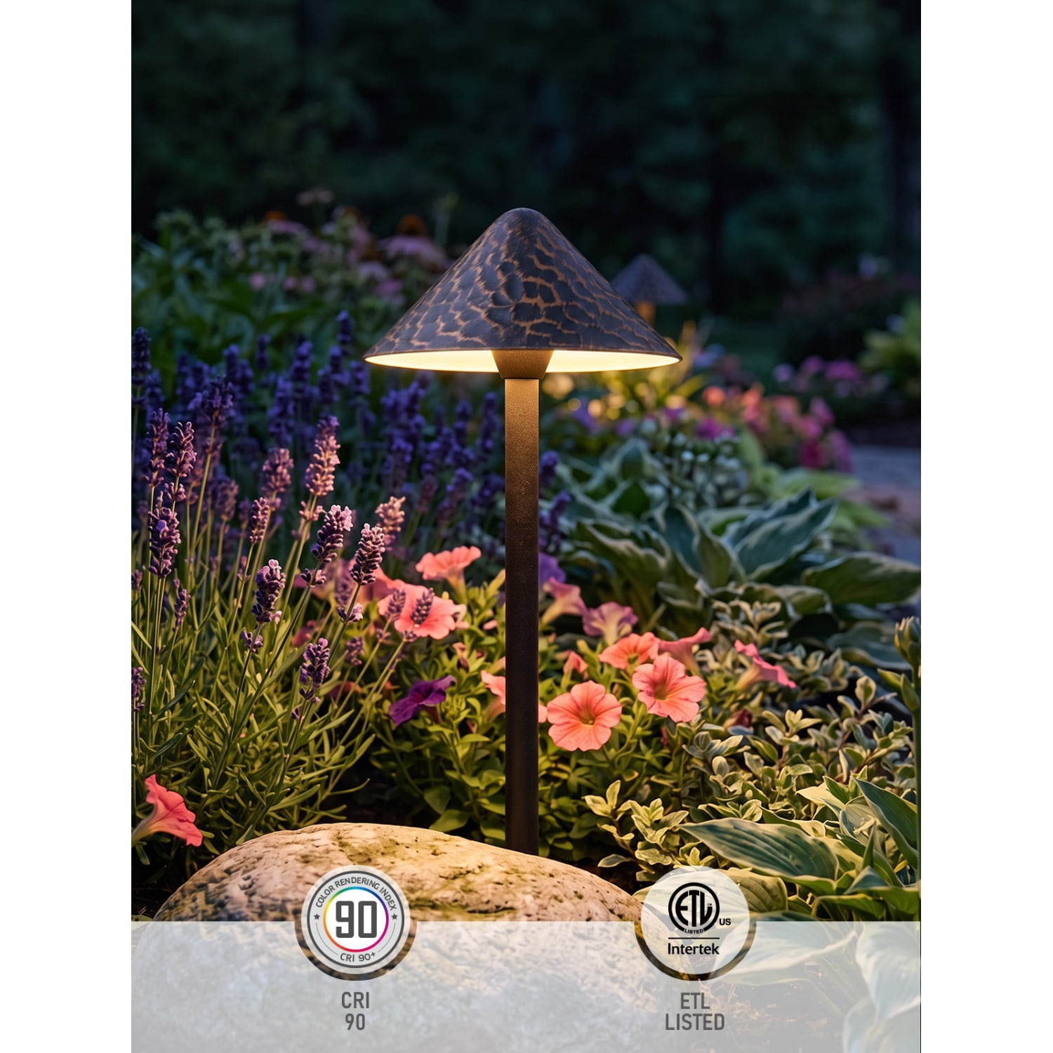 12 Pack 12-24V AC/DC 3W 5CCT LED Landscape Lights, Waterproof Pathway Lights, Rustic Style, Aluminum Housing, CRI90+, ETL Listed, 1800K/2700K/3000K/4000K/5000K Selectable
