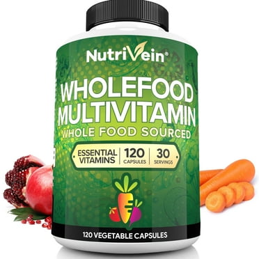 Nutrivein Whole Food Multivitamin - Complete Daily Vitamins For Men and Women - 120 Capsules